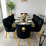 Elina 180cm Gold Marble Dining Table Set with Valentino Gold Chairs
