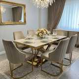 Elina 160cm Gold Marble Dining Table with Lasco Gold Chairs