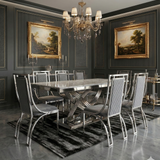 Elina Luxury Grey Marble Dining Table Set with Windsor Chairs