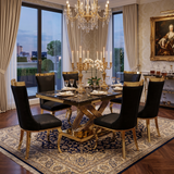 Elina 180cm Gold Marble Dining Table with Rocky Chairs