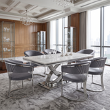 Elina Luxury Grey Marble Dining Table with Porado Grey Chairs