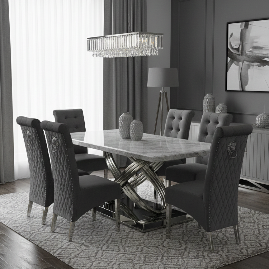 Elina Grey Marble Dining Table With Sofia Grey Chairs