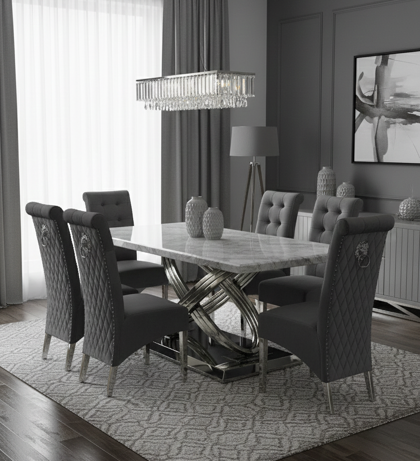 Elina Grey Marble Dining Table With Sofia Grey Chairs
