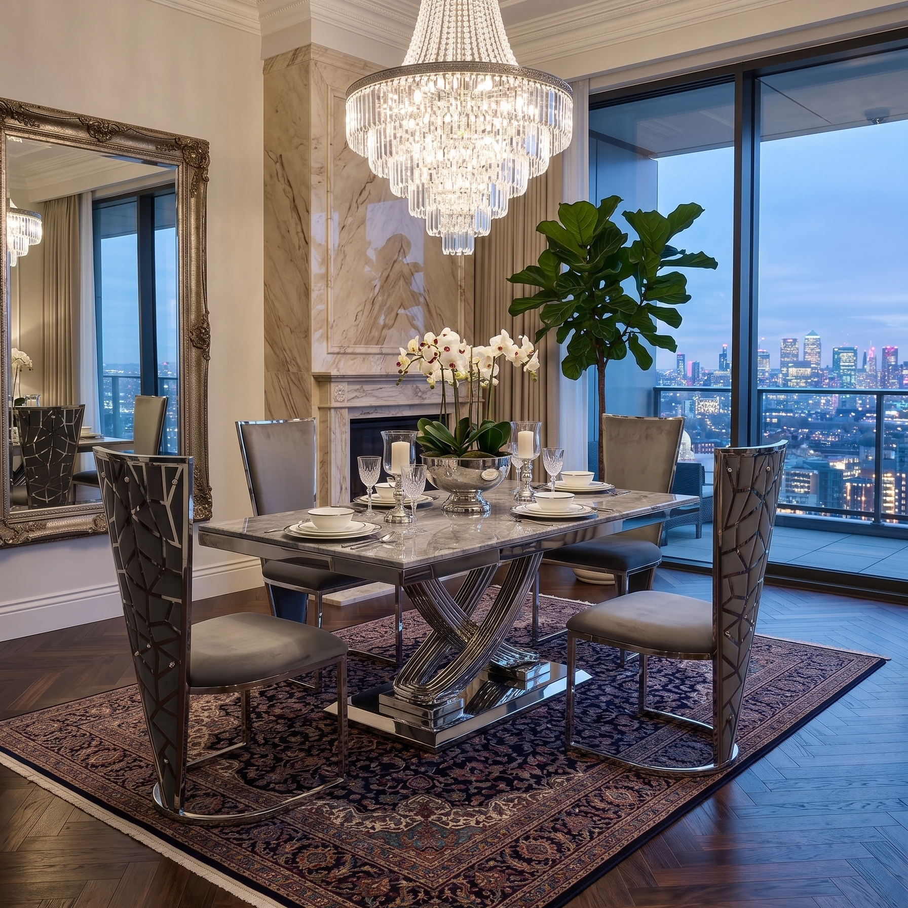 Elina Luxury Grey Marble Dining Table with Vienna Grey Chairs