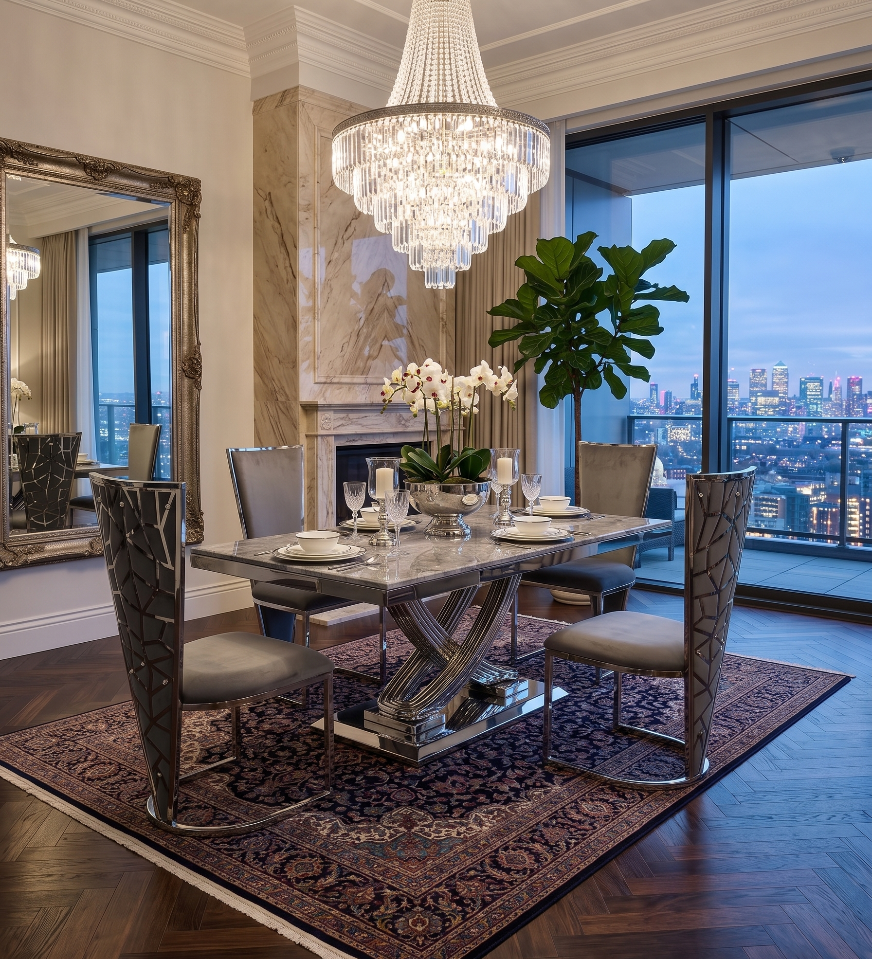 Elina Luxury Grey Marble Dining Table with Vienna Grey Chairs