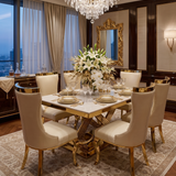 Elina 180cm Gold Marble Dining Table with Rocky Chairs