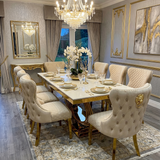 Elina 160cm Gold Marble Dining Table with Valentino Gold Chairs