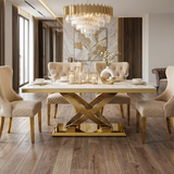 Elina 180cm Gold Marble Dining Table Set with Valentino Gold Chairs