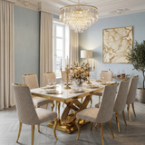 Elina 180cm Gold Marble Dining Table with Rocky Chairs