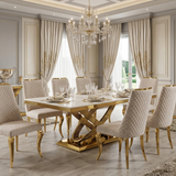 Elina 180cm Gold Marble Dining Table with Rocky Chairs