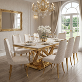 Elina 180cm Gold Marble Dining Table with Rocky Chairs