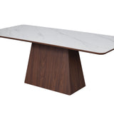 Ezra 200cm Walnut & White Ceramic Marble Dining Table