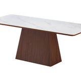 Ezra 200cm Walnut & White Ceramic Marble Dining Table