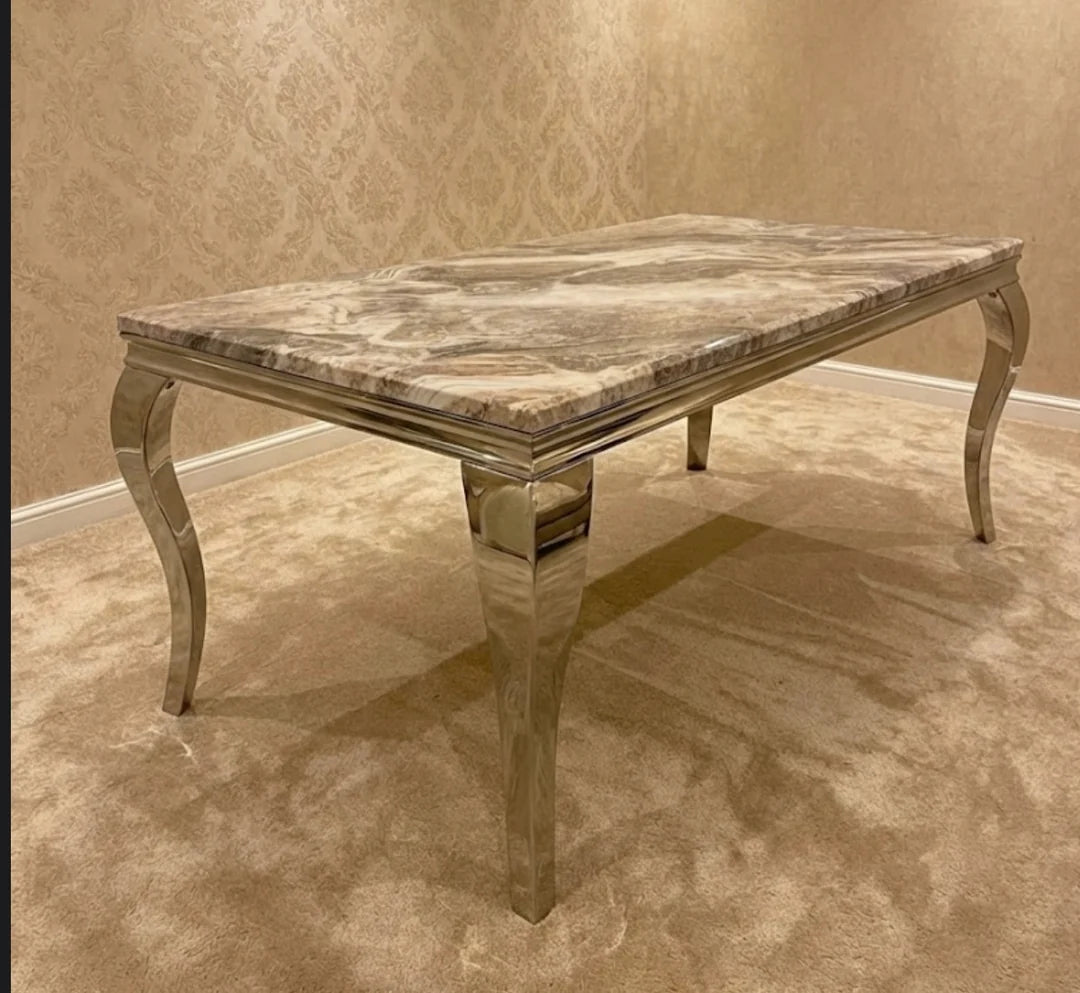 Louis 160cm Marble & Chrome Dining Table In 4 Colours