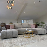 Sena Large Beige Plush Velvet Luxury U Shape Sofabed Sofa