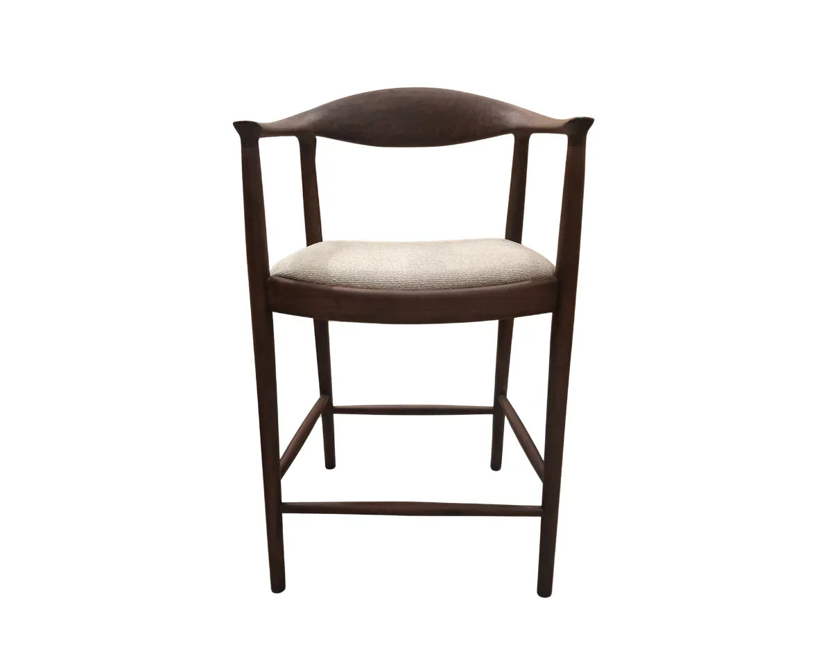 Fern Walnut Dark Wooden Ivory Boucle Fabric Bar Stool