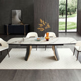 Fidenza 180-260cm Italian Black Ash & Calacatta Verde Ceramic Marble Side Extending Dining Table
