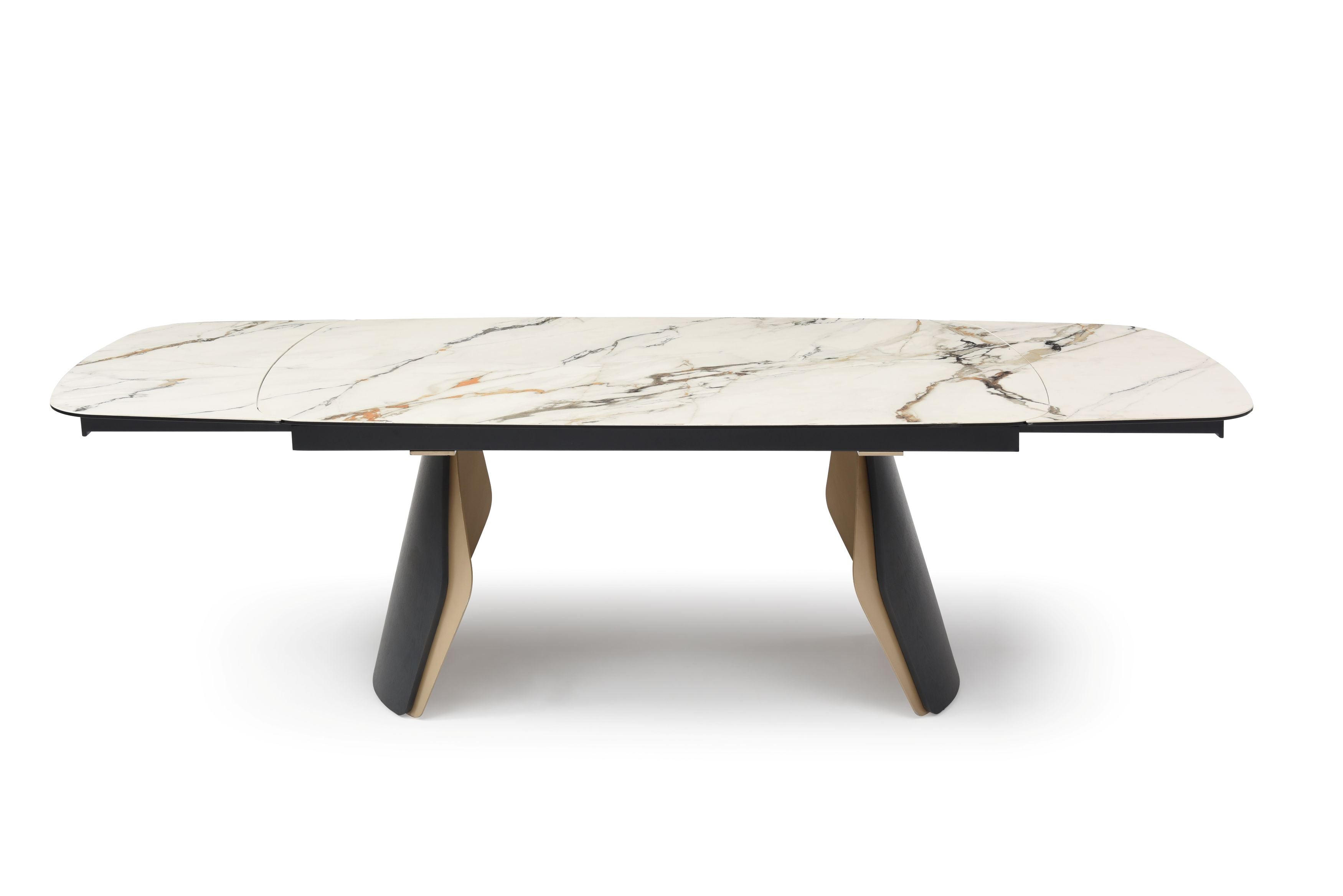 Fidenza 180-260cm Italian Black Ash & Calacatta Verde Ceramic Marble Side Extending Dining Table