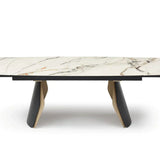 Fidenza 180-260cm Italian Black Ash & Calacatta Verde Ceramic Marble Side Extending Dining Table With Milo Walnut Wooden Dining Chairs
