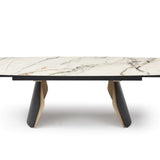 Fidenza 180-260cm Italian Black Ash & Calacatta Verde Ceramic Marble Side Extending Dining Table With Milo Walnut Wooden Dining Chairs