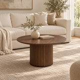 Bianca 80cm Round Walnut Ribbed Wooden Coffee Table