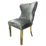 Valente Grey Gold Lion Knocker Button Back Plush Velvet Dining Chair Gold Legs