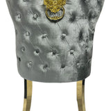 Valente Grey Gold Lion Knocker Button Back Plush Velvet Dining Chair Gold Legs