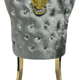 Arianna Marble & Gold Dining Table With Valente Gold Lion Knocker Velvet Chairs