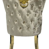 Arianna Marble & Gold Dining Table With Valente Gold Lion Knocker Velvet Chairs