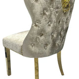Arianna Marble & Gold Dining Table With Valente Gold Lion Knocker Velvet Chairs