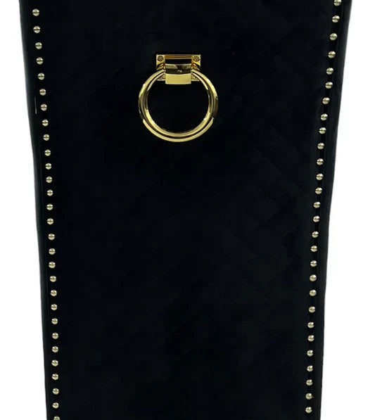 Lucy Gold Ring Knocker Quilted Slim Back Gold Plush Velvet Dining Chair Gold Legs In 3 Colours