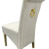 Arianna Marble & Gold Dining Table With Lucy Slim Quilted Gold Ring Knocker Velvet Chairs