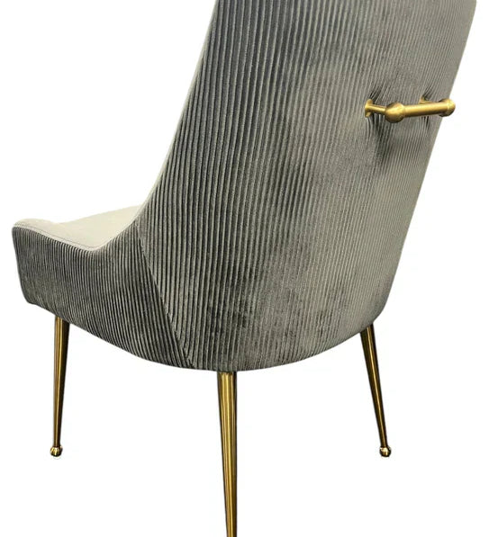Milan Gold Handle Knocker Plush Velvet Dining Chair Gold Legs In 2 Colours