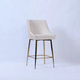 Milano Cream Ivory Ribbed Velvet Bar Stools Gold Legs