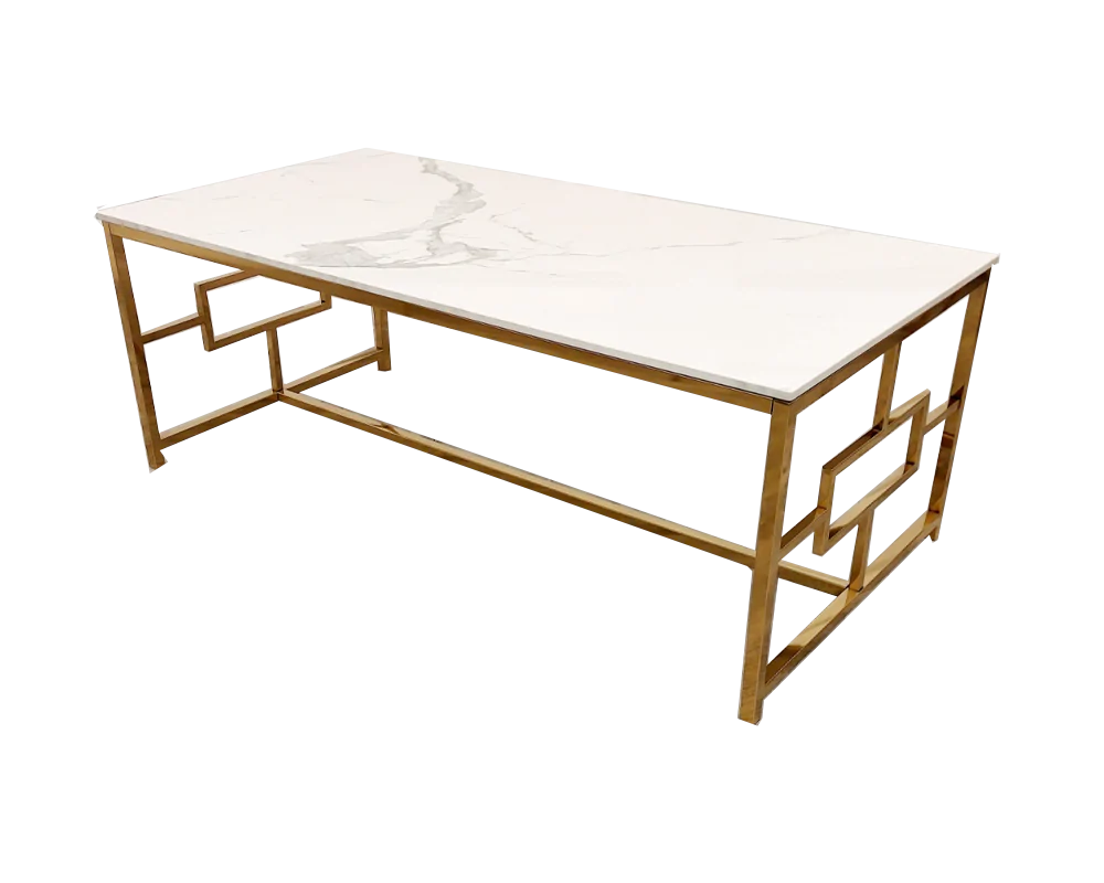 Geo Gold Coffee Table with Polar White Sintered Top-Esme Furnishings