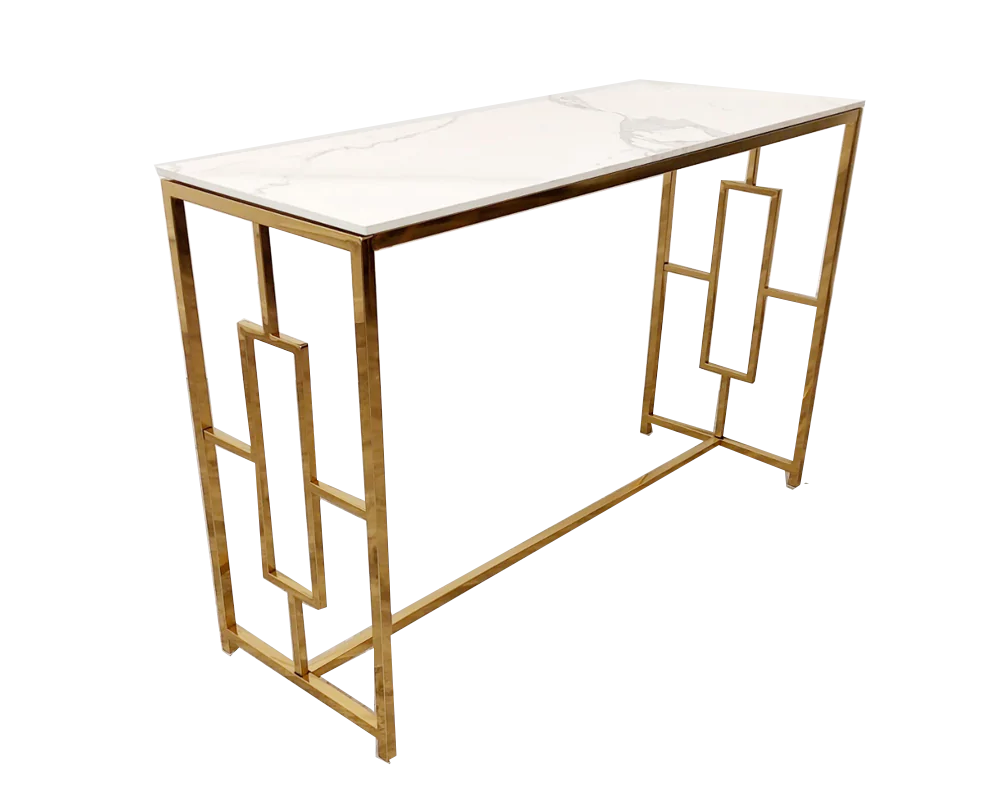 Geo Gold Console Table with Polar White Sintered Top-Esme Furnishings