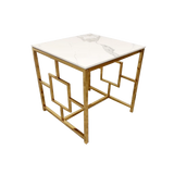 Geo Gold Lamp Side Table with Polar White Sintered Top-Esme Furnishings