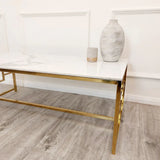 Geo Gold Coffee Table with Polar White Sintered Top-Esme Furnishings