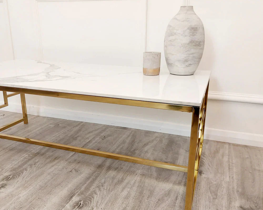 Geo Gold Coffee Table with Polar White Sintered Top-Esme Furnishings