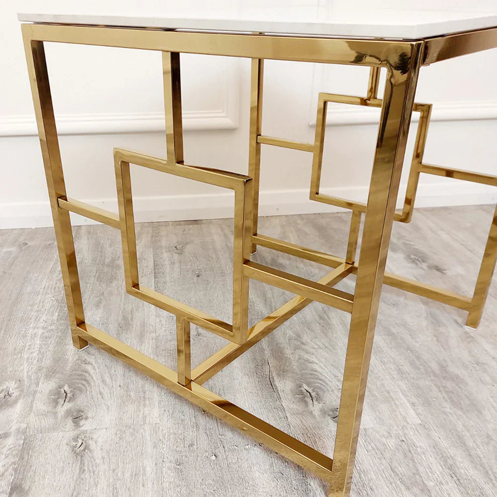 Geo Gold Lamp Side Table with Polar White Sintered Top-Esme Furnishings