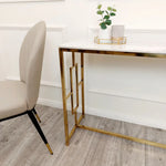 Geo Gold Console Table with Polar White Sintered Top-Esme Furnishings