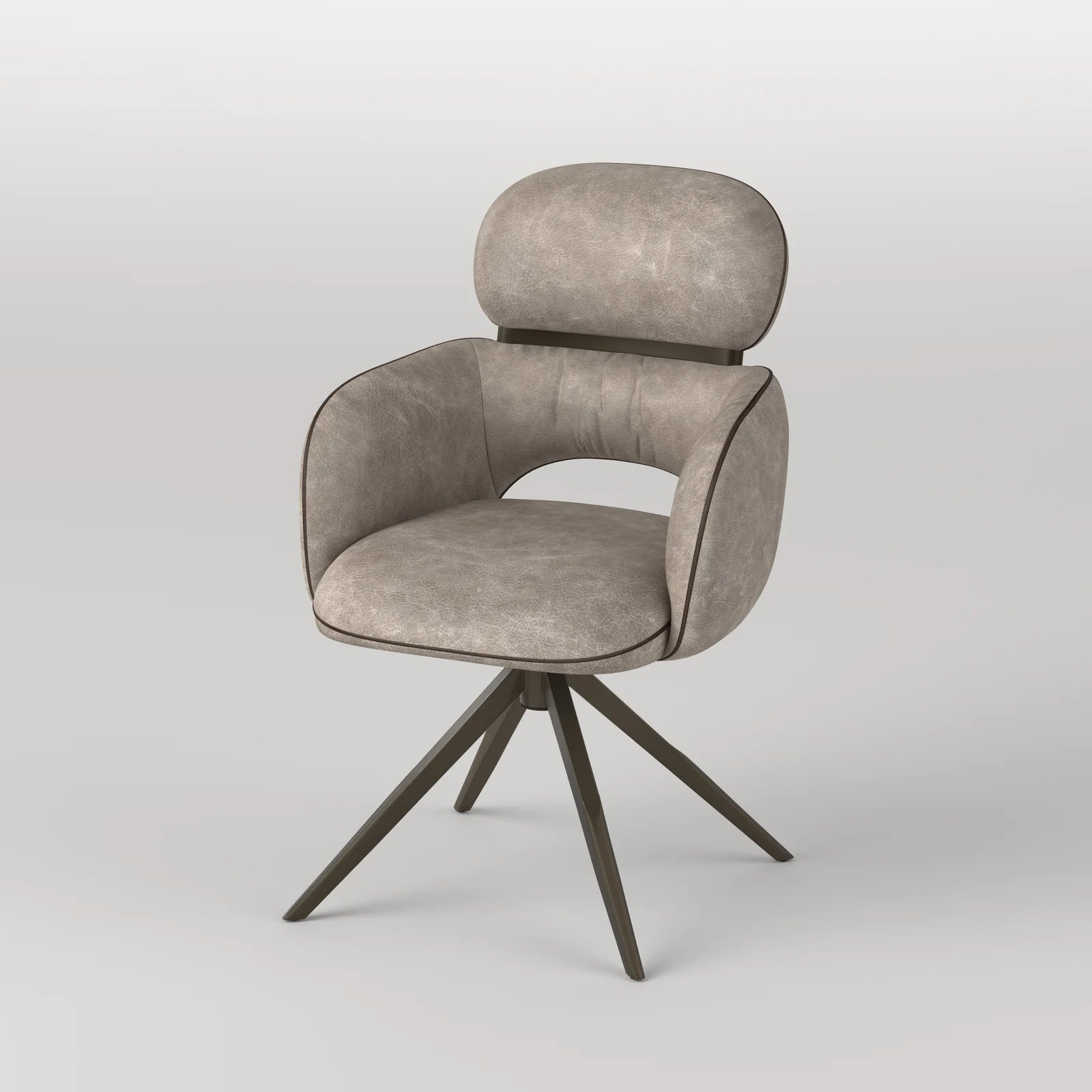 Loco Vintage Latte PU Leather Swivel Arm Carver Dining Chairs - Pairs