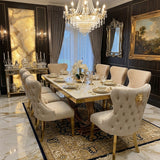 Elina 160cm Gold Marble Dining Table with Valentino Gold Chairs