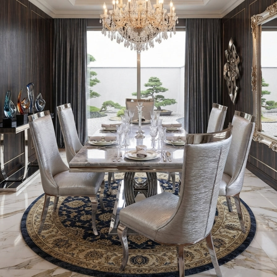 Elina Grey Marble Dining Table Set with Rocky Chairs
