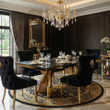 Ravello 160cm Black & Gold Dining Table Set with Victoria Lion Knocker Chairs