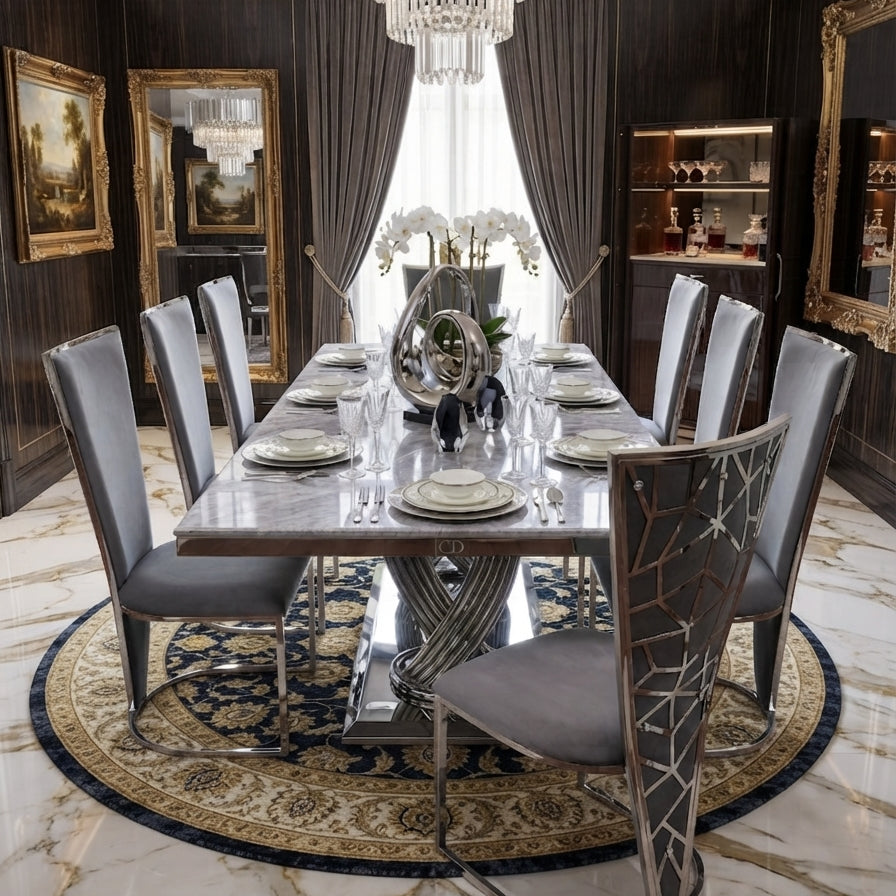 Elina Grey Marble Dining Table with Vienna Grey Chairs