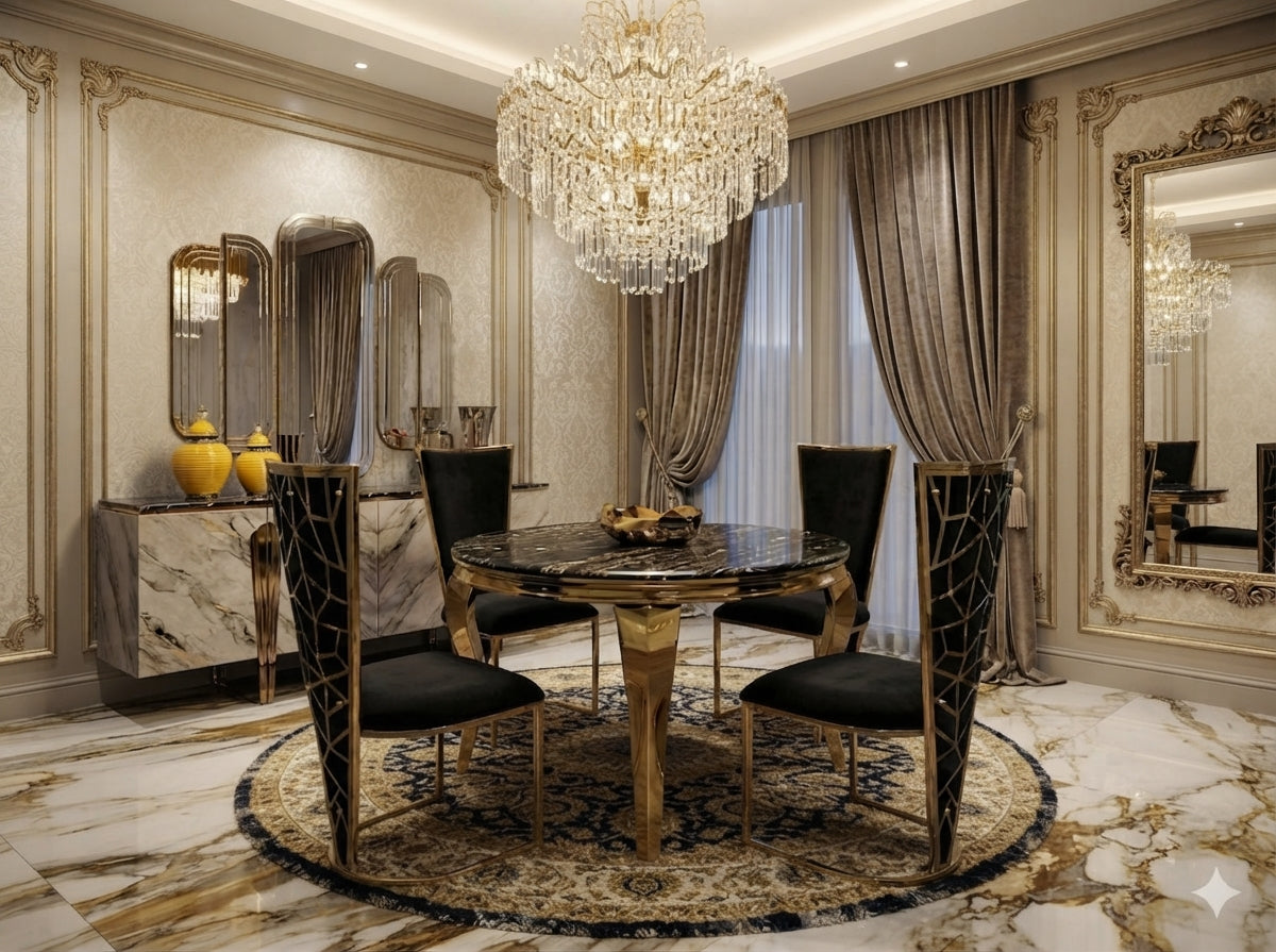 Sofia Cream Gold Marble Dining Table Set with Vienna Chairs