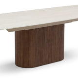 Ginevra 180-260cm Italian Walnut & White Travertine Ceramic Marble Side Extending Dining Table