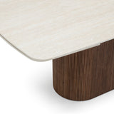 Ginevra 180-260cm Italian Walnut & White Travertine Ceramic Marble Side Extending Dining Table With Milo Walnut Wooden Dining Chairs