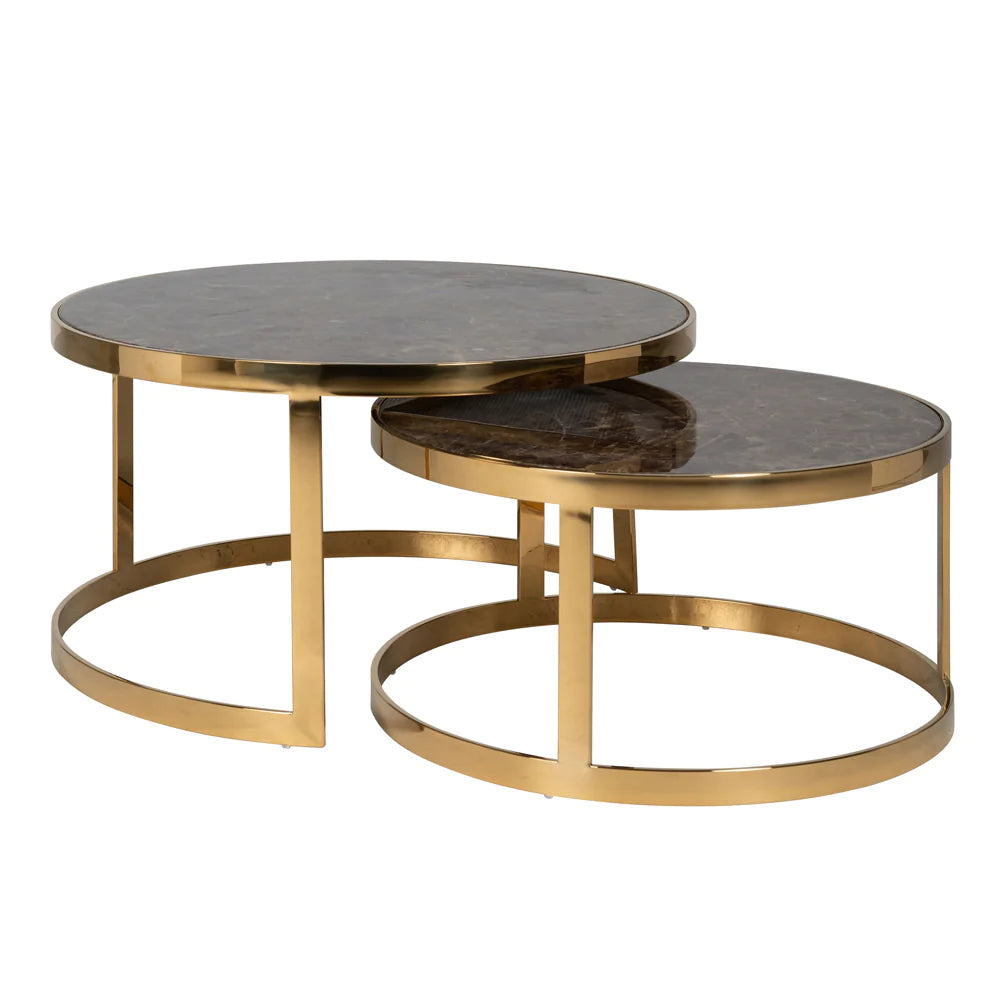 Richmond Conrad Gold And Brown Faux Marble Nest Of 2 Tables-Belmont Interiors